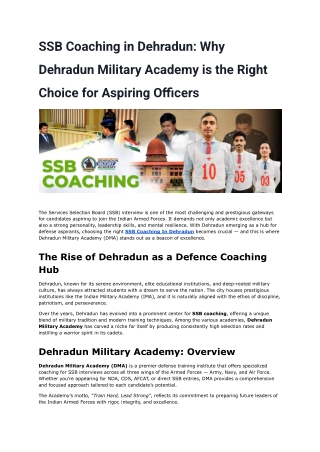 SSB Coaching in Dehradun Why Dehradun Military Academy is the Right Choice for Aspiring Officers