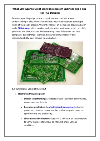 What Sets Apart a Great Electronics Design Engineer and a Top Tier PCB Designer