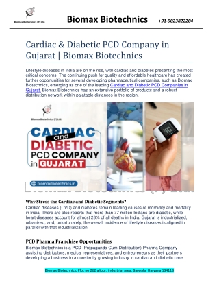 Cardiac and Diabetic PCD Company in Gujarat