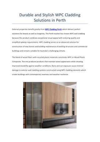 Durable and Stylish WPC Cladding Solutions in Perth