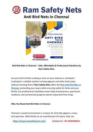 Anti Bird Nets in Chennai