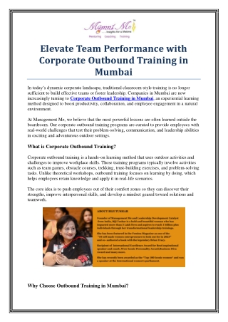 Enhance Team Building with Corporate Outbound Training in Mumbai by Management M