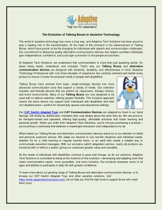 The Evolution of Talking Boxes in Assistive Technology