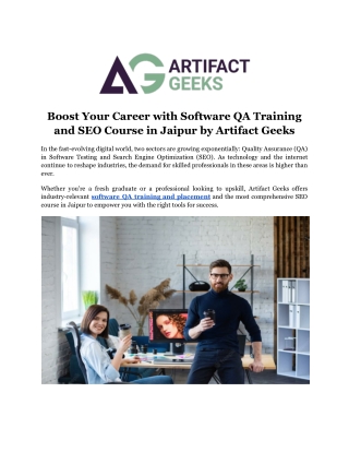 Boost Your Career with Software QA Training and SEO Course in Jaipur by Artifact Geeks
