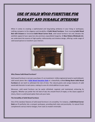Use of Solid Wood Furniture for Elegant and Durable Interiors