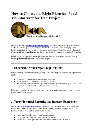 How to Choose the Right Electrical Panel Manufacturer for Your Project