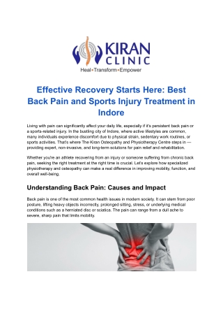 Best Physiotherapist in Indore - The Kiran Osteopathy and Physiotherapy Centre