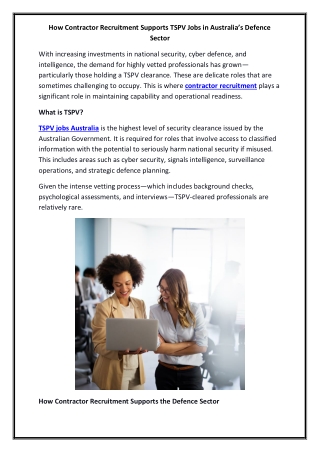 How Contractor Recruitment Supports TSPV Jobs in Australia’s Defence Sector