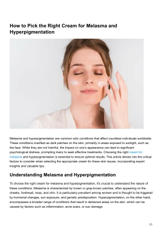 How to Pick the Right Cream for Melasma and Hyperpigmentation
