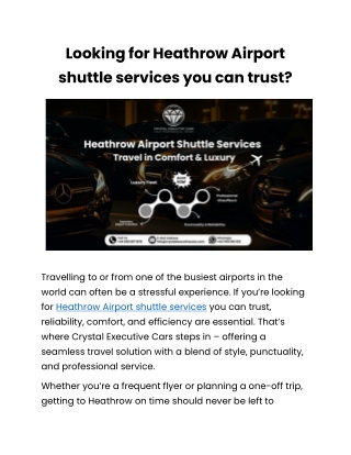 Comfortable Heathrow Airport shuttle services daily
