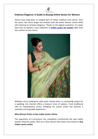 Embrace Elegance A Guide to Buying Online Sarees for Women