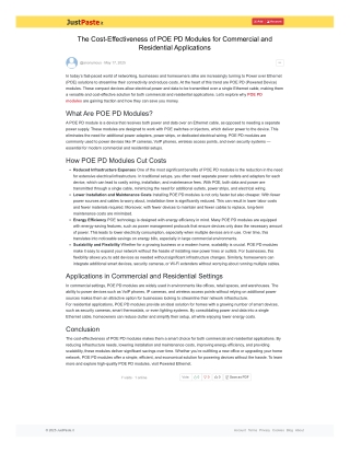 The Cost-Effectiveness of POE PD Modules for Commercial and Residential Applications