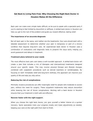 Get Back to Living Pain-Free_ Why Choosing the Right Back Doctor in Houston Makes All the Difference