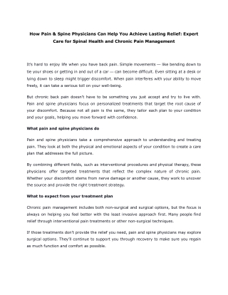 How Pain & Spine Physicians Can Help You Achieve Lasting Relief_ Expert Care for Spinal Health and Chronic Pain Manageme