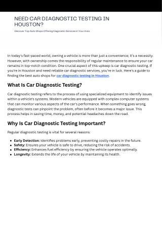 Need Car Diagnostic Testing in Houston Find the Best Auto Shops Near You