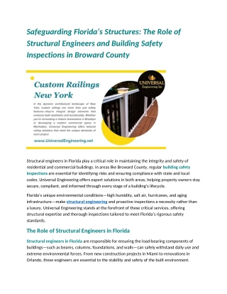 Safeguarding Florida’s Structures - The Role of Structural Engineers and Building Safety Inspections in Broward County