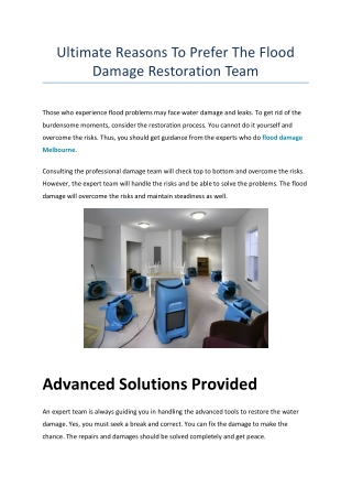 Ultimate Reasons To Prefer The Flood Damage Restoration Team