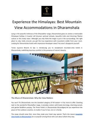 Best Hotels in Dharamshala McLeodganj | Tiaraa Stay