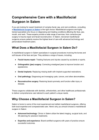 Trusted Maxillofacial Surgeon in Salem for Comprehensive Care