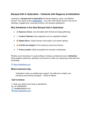 Banquet Hall in Hyderabad – Book Aahladham for Grand Celebrations