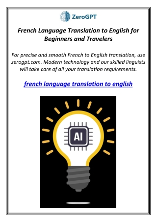 French Language Translation to English for Beginners and Travelers