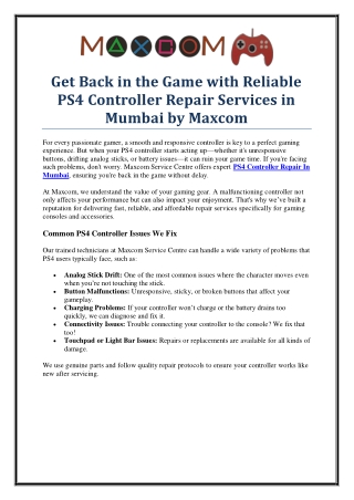 Get Expert PS4 Controller Repair In Mumbai – Maxcom Service Centre