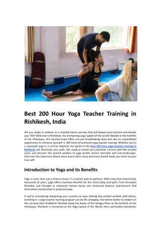 Best 200 Hour Yoga Teacher Training in Rishikesh, India