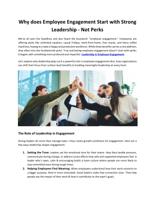 Why does Employee Engagement Start with Strong Leadership - Not Perks