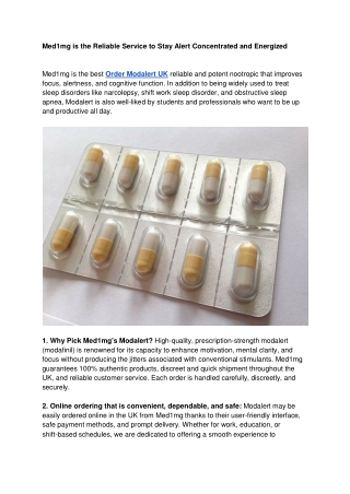 Med1mg is the Reliable Service to Stay Alert Concentrated and Energized