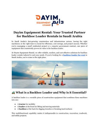Dayim Equipment Rental_ Your Trusted Partner for Backhoe Loader Rentals in Saudi Arabia