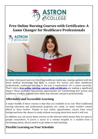 Free Online Nursing Courses with Certificates A Game Changer for Healthcare Professionals