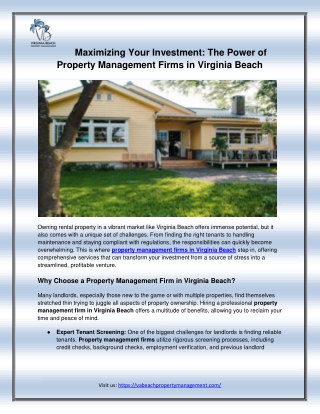 Find the Best Property Management Firms in Virginia Beach Today