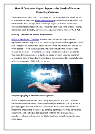 How IT Contractor Payroll Supports the Needs of Defence Recruiting Canberra