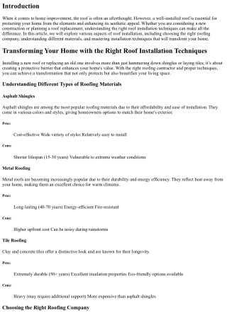 Transforming Your Home with the Right Roof Installation Techniques