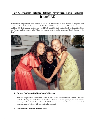 Top 5 Reasons Tilahn Defines Premium Kids Fashion in the UAE