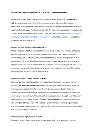 Discover the Best Culinary Schools to Launch Your Career in the Kitchen