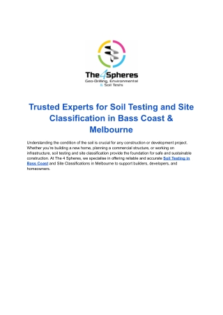 Reliable Residential Soil Testing in Mornington Peninsula | The 4 Spheres