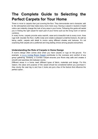 The Complete Guide to Selecting the Perfect Carpets for Your Home