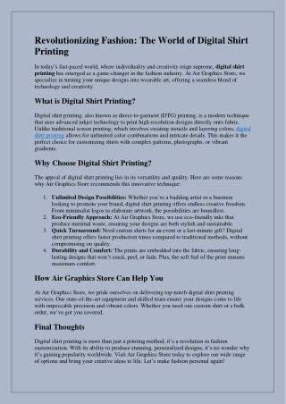 Revolutionizing Fashion: The World of Digital Shirt Printing