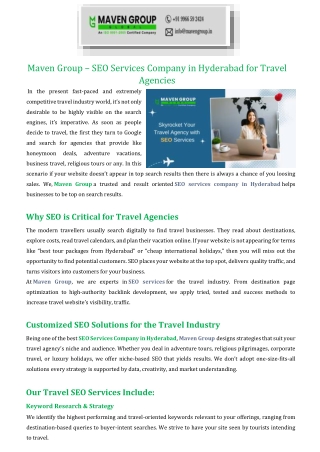 Maven Group – SEO Services Company in Hyderabad for Travel Agencies