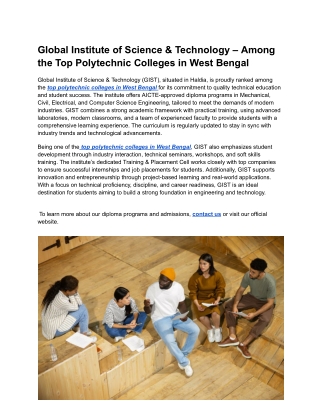 Global Institute of Science & Technology – Among the Top Polytechnic Colleges in West Bengal (1)