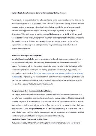 Explore Top Bakery Courses in Delhi to Kickstart Your Baking Journey