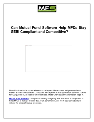 Can Mutual Fund Software Help MFDs Stay SEBI Compliant and Competitive