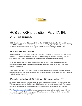 RCB vs KKR prediction, May 17: IPL 2025 resumes