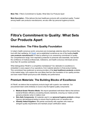 Filtra's Commitment to Quality: What Sets Our Products Apart