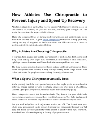 How Athletes Use Chiropractic to Prevent Injury and Speed Up Recovery
