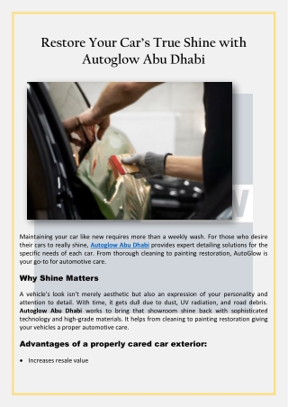 Restore Your Car’s True Shine with Autoglow Abu Dhabi