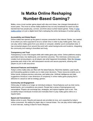Is Matka Online Reshaping Number-Based Gaming
