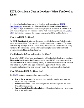 EICR Certificate Cost in London