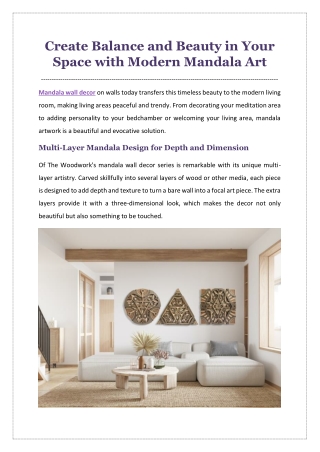 Create Balance and Beauty in Your Space with Modern Mandala Art